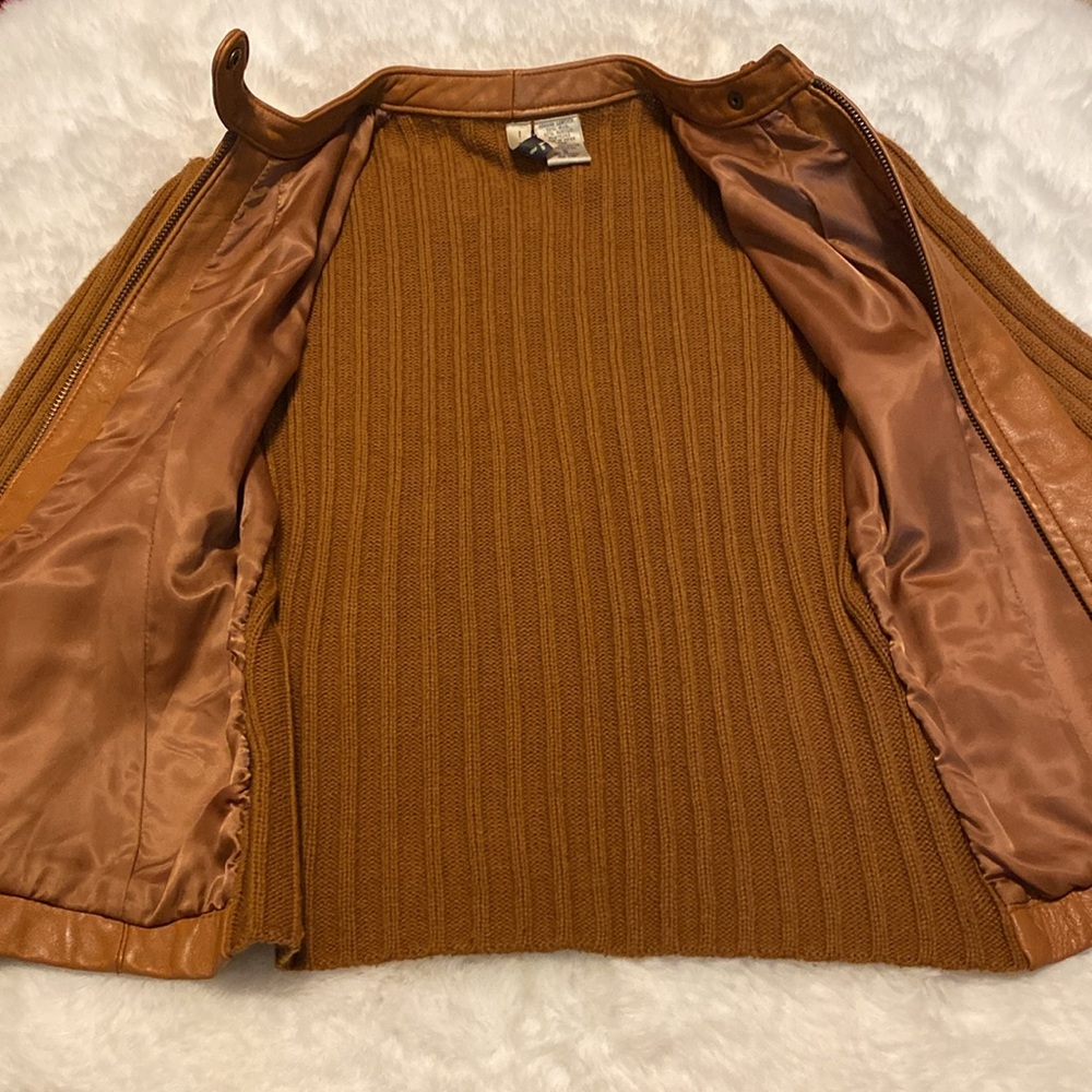 Twiggy leather wool leather jacket small cognac brown womens - Picture 9 of 12